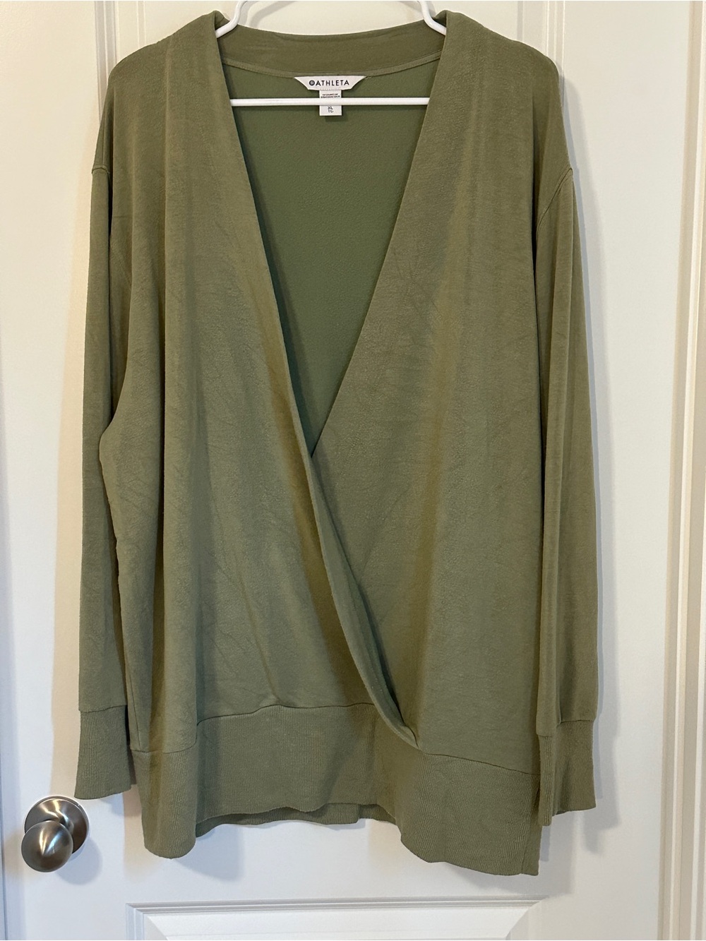 Athleta Purana V-Neck Wrap Sweatshirt
Women's Size XL Olive Green
